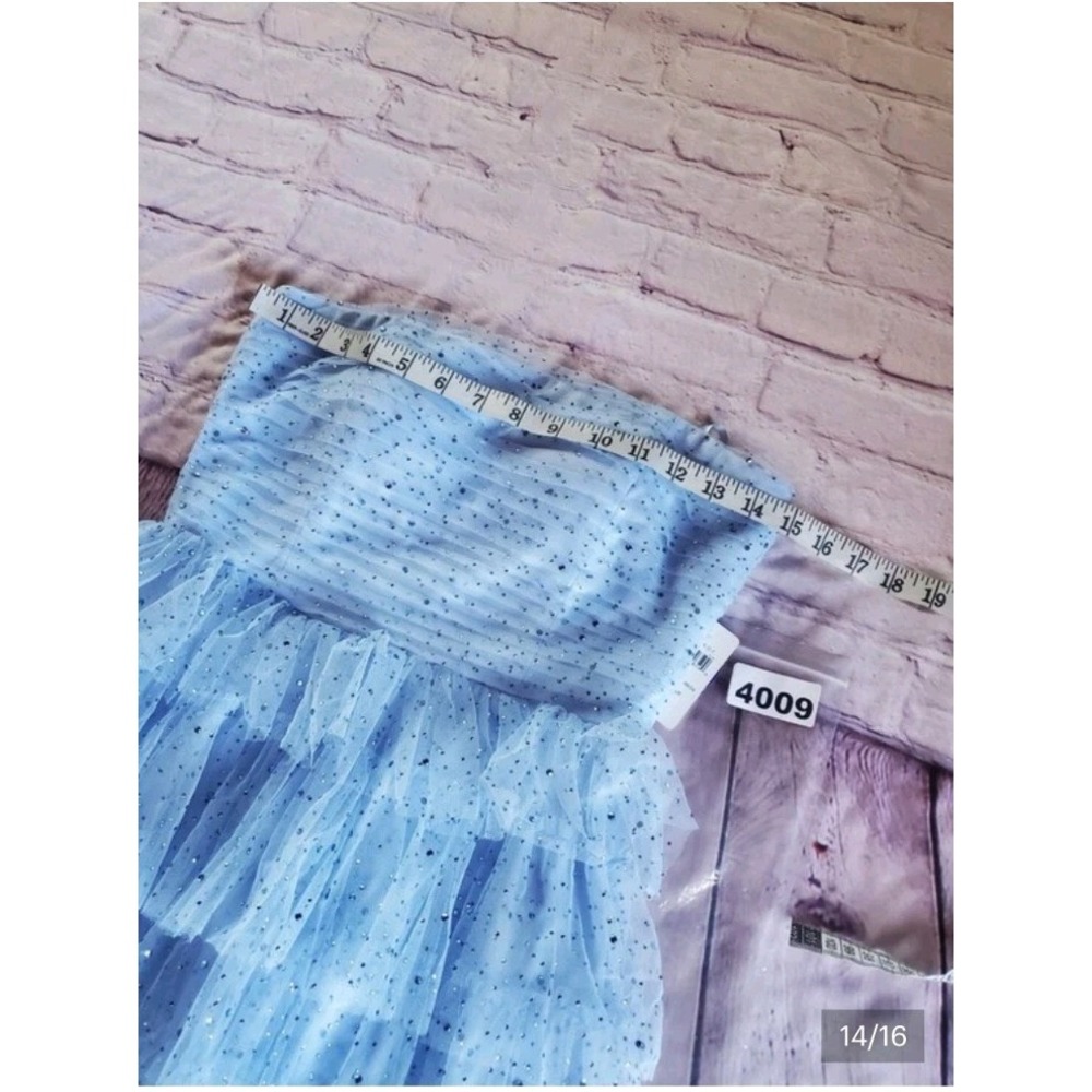 Windsor Arie Powder Blue Strapless Tiered Tulle Mini Dress Rhinestone Fairy Med - Picture 11 of 13